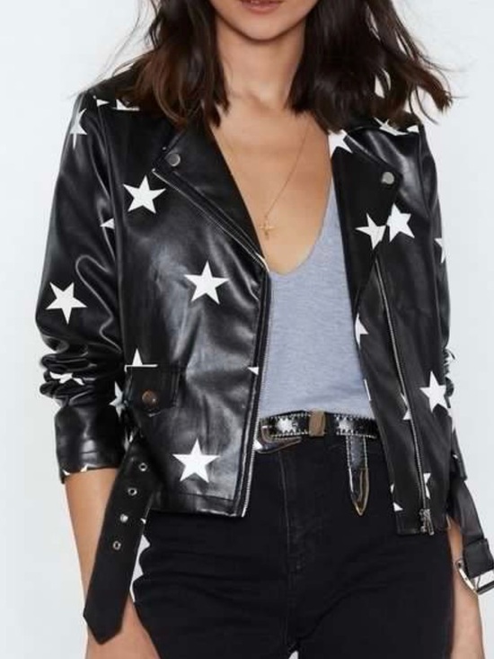 Nasty Gal Jackets & Blazers - Nasty Gal Star Print Moto Jacket in Black & White